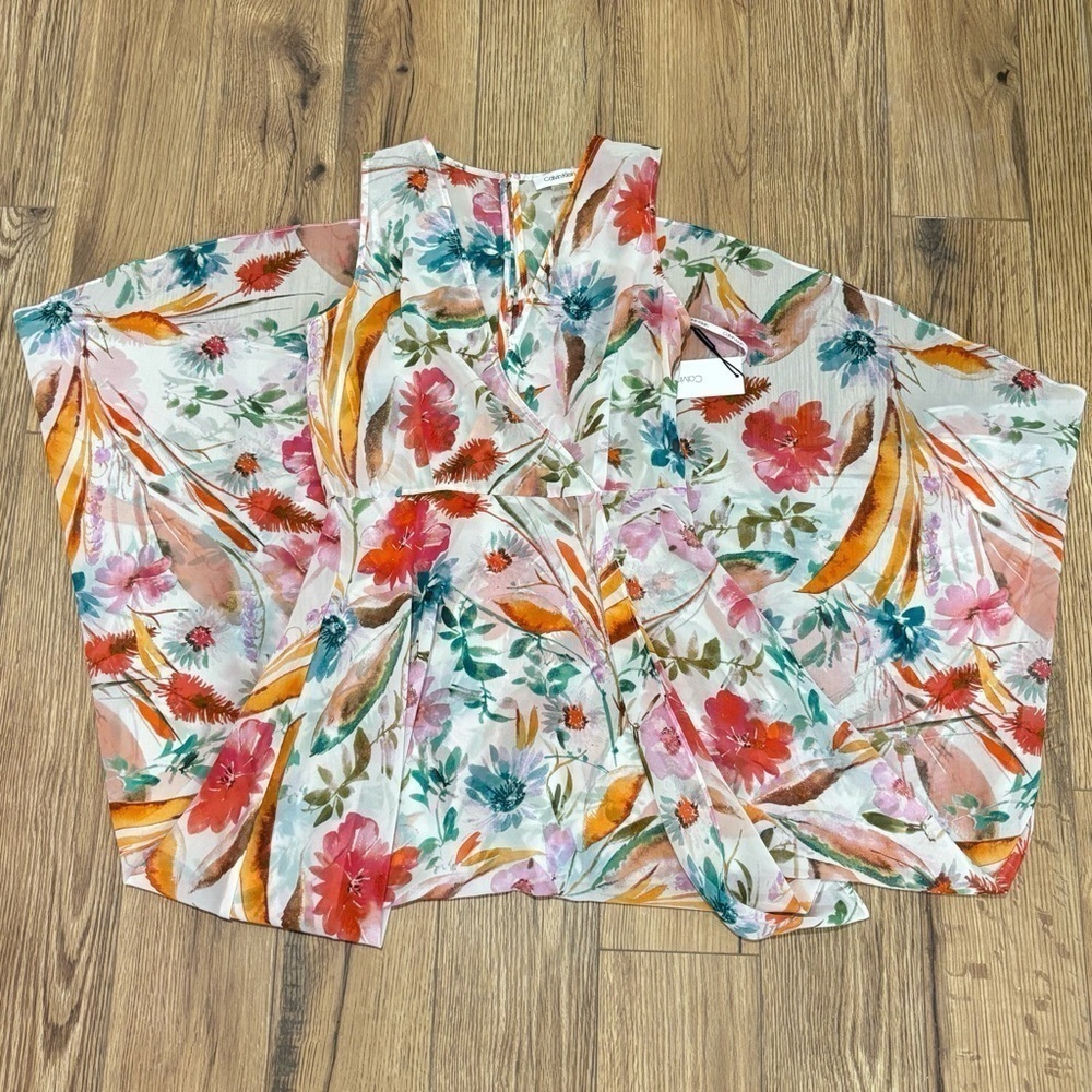 NWT Calvin Klein Floral Surplice Midi Dress Women's Size 2 - Picture 7 of 7